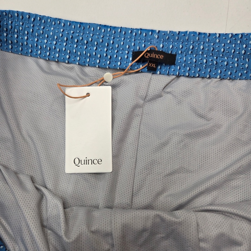 NWT QUINCE 7” Inseam Italian Swim Trunks Mini Diamond Geo Blue Men’s XXL 6596 - Picture 9 of 10